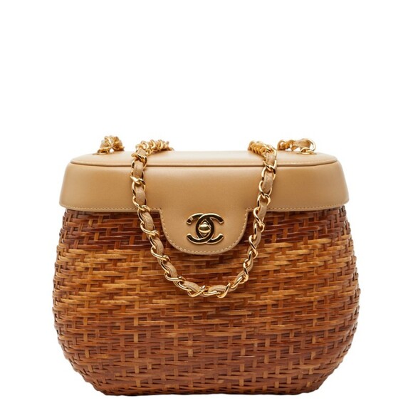 CHANEL Handbags - Chanel Coco Mark Chain Shoulder Bag, Basket Brown, Beige, Rattan, Leather, Wo...